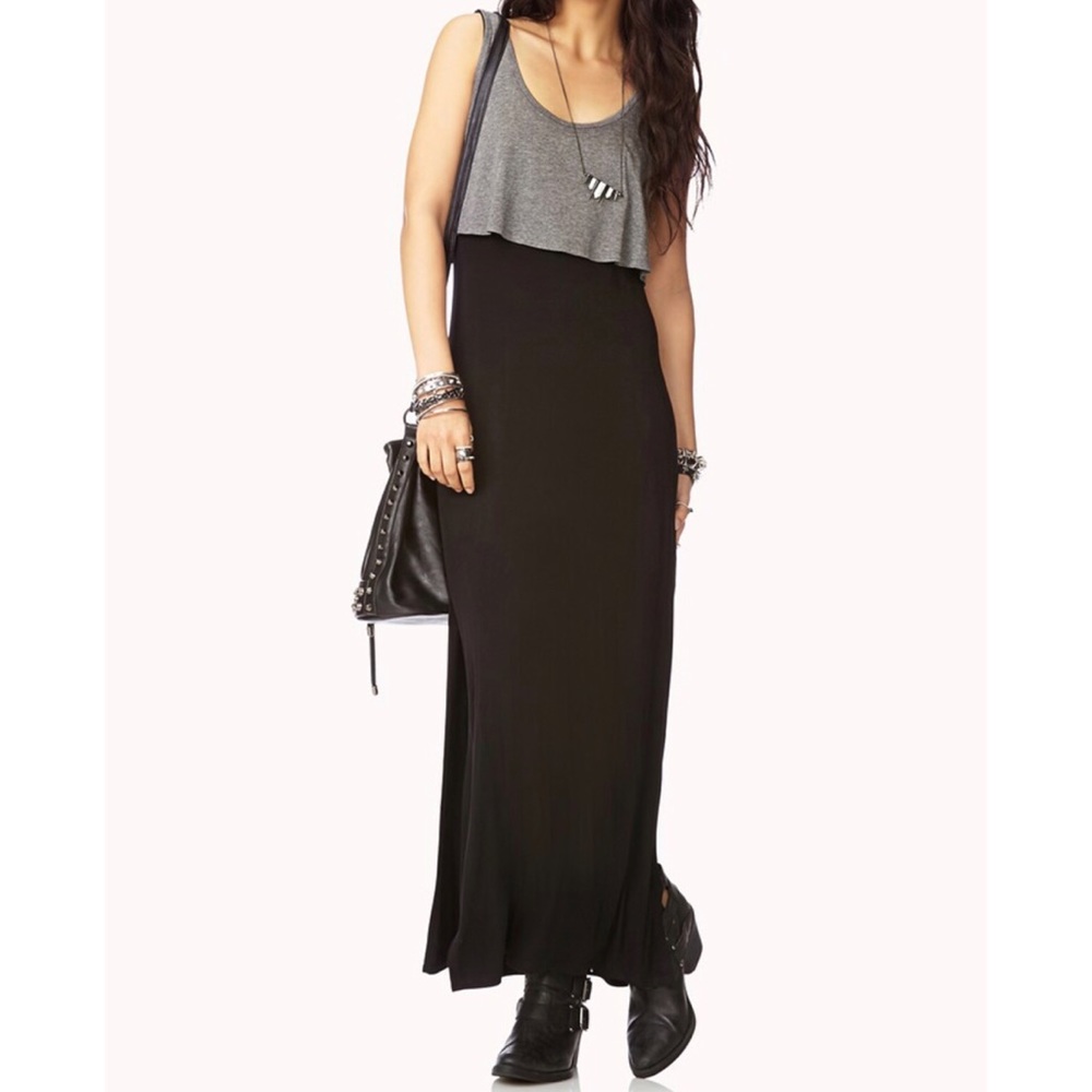 Forever 21 L grey maxi dress with black overlay